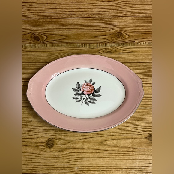 Vintage Norway Rose Serving Platter Cunningham & Picket  Pink White Floral Rose - Picture 1 of 12